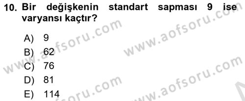 Sağlık Alanında İstatistik Dersi 2022 - 2023 Yılı (Vize) Ara Sınavı 10. Soru