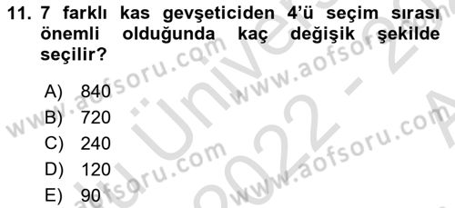 Sağlık Alanında İstatistik Dersi 2022 - 2023 Yılı (Vize) Ara Sınavı 11. Soru