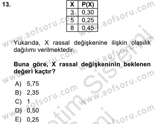 Sağlık Alanında İstatistik Dersi 2022 - 2023 Yılı (Vize) Ara Sınavı 13. Soru