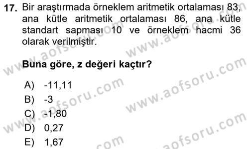 Sağlık Alanında İstatistik Dersi 2022 - 2023 Yılı (Vize) Ara Sınavı 17. Soru