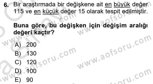 Sağlık Alanında İstatistik Dersi 2022 - 2023 Yılı (Vize) Ara Sınavı 6. Soru