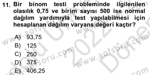 Sağlık Alanında İstatistik Dersi 2022 - 2023 Yılı (Final) Dönem Sonu Sınavı 11. Soru