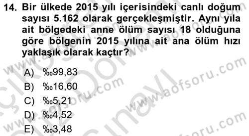 Sağlık Alanında İstatistik Dersi 2022 - 2023 Yılı (Final) Dönem Sonu Sınavı 14. Soru