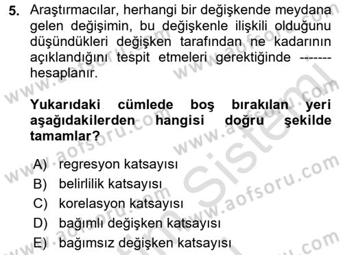 Sağlık Alanında İstatistik Dersi 2022 - 2023 Yılı (Final) Dönem Sonu Sınavı 5. Soru