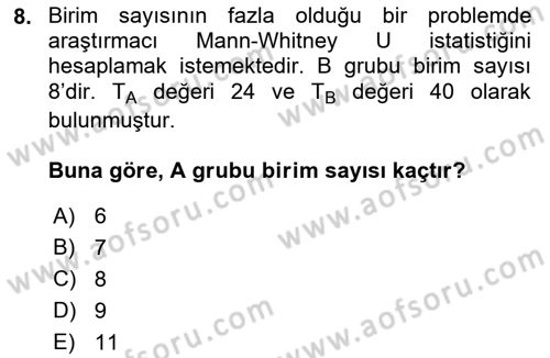 Sağlık Alanında İstatistik Dersi 2022 - 2023 Yılı (Final) Dönem Sonu Sınavı 8. Soru