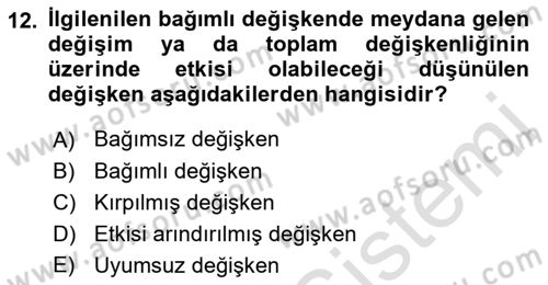 Sağlık Alanında İstatistik Dersi 2022 - 2023 Yılı Yaz Okulu Sınav Soruları 12. Soru