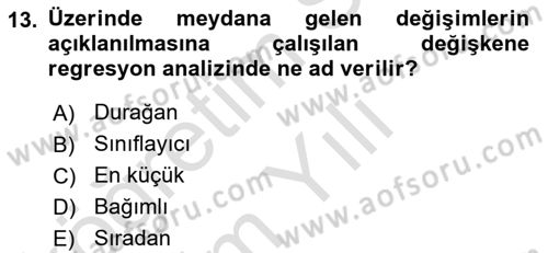 Sağlık Alanında İstatistik Dersi 2022 - 2023 Yılı Yaz Okulu Sınavı 13. Soru