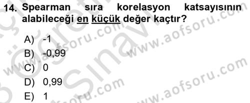 Sağlık Alanında İstatistik Dersi 2022 - 2023 Yılı Yaz Okulu Sınavı 14. Soru