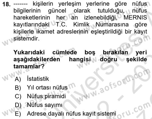 Sağlık Alanında İstatistik Dersi 2022 - 2023 Yılı Yaz Okulu Sınavı 18. Soru