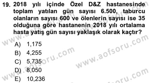 Sağlık Alanında İstatistik Dersi 2022 - 2023 Yılı Yaz Okulu Sınavı 19. Soru