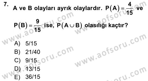 Sağlık Alanında İstatistik Dersi 2022 - 2023 Yılı Yaz Okulu Sınavı 7. Soru