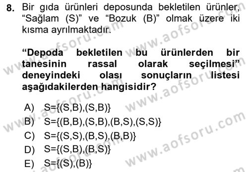 Sağlık Alanında İstatistik Dersi 2022 - 2023 Yılı Yaz Okulu Sınavı 8. Soru