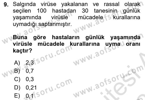 Sağlık Alanında İstatistik Dersi 2022 - 2023 Yılı Yaz Okulu Sınavı 9. Soru