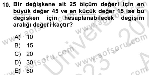 Sağlık Alanında İstatistik Dersi Ara Sınavı Deneme Sınav Soruları 10. Soru