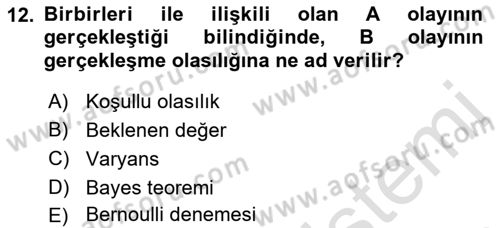 Sağlık Alanında İstatistik Dersi Ara Sınavı Deneme Sınav Soruları 12. Soru