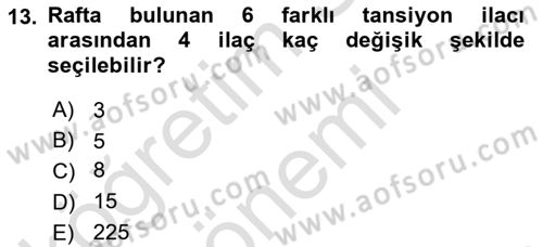 Sağlık Alanında İstatistik Dersi Ara Sınavı Deneme Sınav Soruları 13. Soru