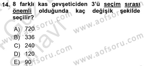Sağlık Alanında İstatistik Dersi Ara Sınavı Deneme Sınav Soruları 14. Soru