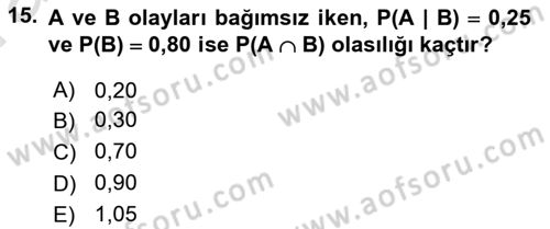 Sağlık Alanında İstatistik Dersi Ara Sınavı Deneme Sınav Soruları 15. Soru