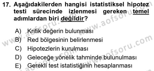 Sağlık Alanında İstatistik Dersi Ara Sınavı Deneme Sınav Soruları 17. Soru