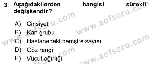 Sağlık Alanında İstatistik Dersi 2023 - 2024 Yılı (Vize) Ara Sınav Soruları 3. Soru