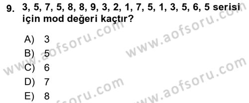 Sağlık Alanında İstatistik Dersi Ara Sınavı Deneme Sınav Soruları 9. Soru