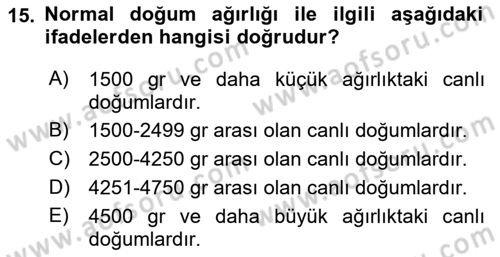 Sağlık Alanında İstatistik Dersi 2023 - 2024 Yılı (Final) Dönem Sonu Sınav Soruları 15. Soru