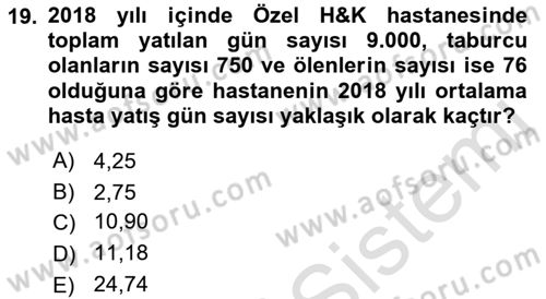 Sağlık Alanında İstatistik Dersi 2023 - 2024 Yılı (Final) Dönem Sonu Sınav Soruları 19. Soru