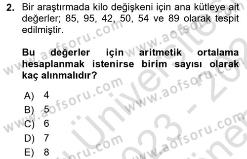 Sağlık Alanında İstatistik Dersi 2023 - 2024 Yılı (Final) Dönem Sonu Sınav Soruları 2. Soru