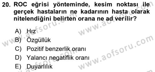 Sağlık Alanında İstatistik Dersi 2023 - 2024 Yılı (Final) Dönem Sonu Sınav Soruları 20. Soru
