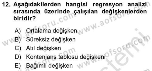 Sağlık Alanında İstatistik Dersi 2023 - 2024 Yılı Yaz Okulu Sınav Soruları 12. Soru