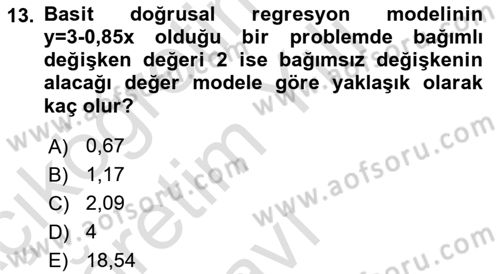 Sağlık Alanında İstatistik Dersi 2023 - 2024 Yılı Yaz Okulu Sınav Soruları 13. Soru