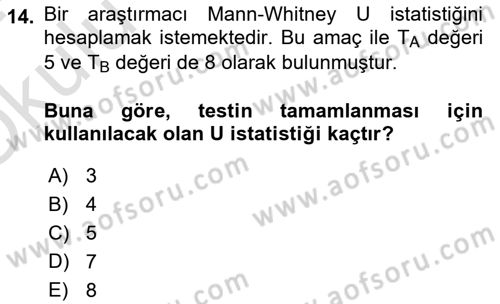 Sağlık Alanında İstatistik Dersi 2023 - 2024 Yılı Yaz Okulu Sınav Soruları 14. Soru