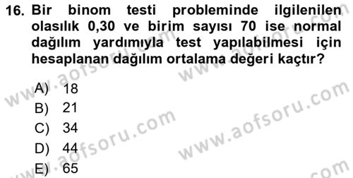 Sağlık Alanında İstatistik Dersi 2023 - 2024 Yılı Yaz Okulu Sınav Soruları 16. Soru