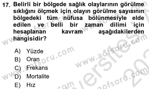 Sağlık Alanında İstatistik Dersi 2023 - 2024 Yılı Yaz Okulu Sınav Soruları 17. Soru