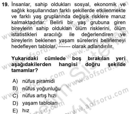 Sağlık Alanında İstatistik Dersi 2023 - 2024 Yılı Yaz Okulu Sınav Soruları 19. Soru