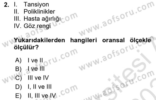 Sağlık Alanında İstatistik Dersi 2023 - 2024 Yılı Yaz Okulu Sınav Soruları 2. Soru