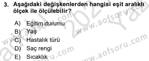 Sağlık Alanında İstatistik Dersi 2023 - 2024 Yılı Yaz Okulu Sınav Soruları 3. Soru