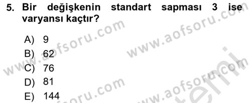 Sağlık Alanında İstatistik Dersi 2023 - 2024 Yılı Yaz Okulu Sınav Soruları 5. Soru