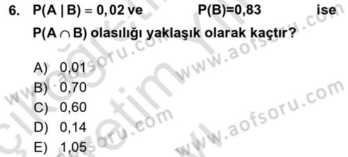 Sağlık Alanında İstatistik Dersi 2023 - 2024 Yılı Yaz Okulu Sınav Soruları 6. Soru