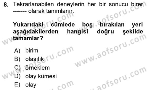 Sağlık Alanında İstatistik Dersi 2023 - 2024 Yılı Yaz Okulu Sınav Soruları 8. Soru