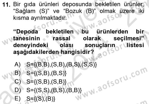 Sağlık Alanında İstatistik Dersi Ara Sınavı Deneme Sınav Soruları 11. Soru