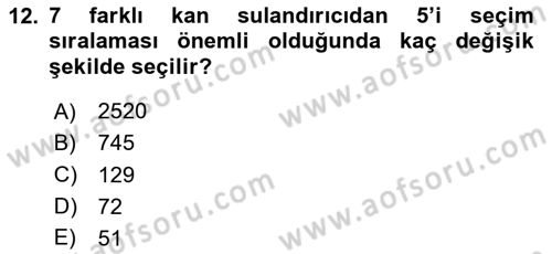 Sağlık Alanında İstatistik Dersi Ara Sınavı Deneme Sınav Soruları 12. Soru