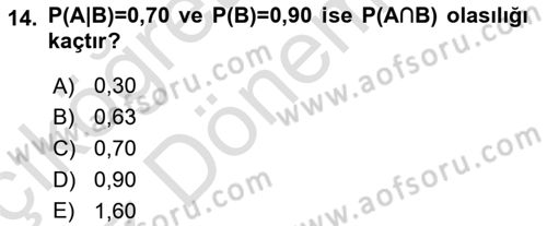 Sağlık Alanında İstatistik Dersi Ara Sınavı Deneme Sınav Soruları 14. Soru