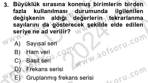Sağlık Alanında İstatistik Dersi Ara Sınavı Deneme Sınav Soruları 3. Soru