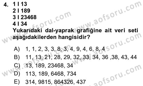 Sağlık Alanında İstatistik Dersi Ara Sınavı Deneme Sınav Soruları 4. Soru