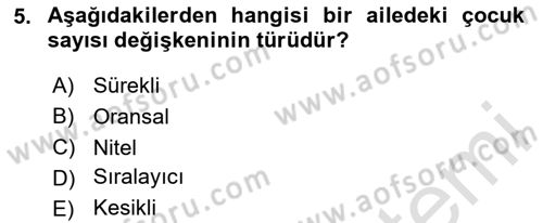 Sağlık Alanında İstatistik Dersi Ara Sınavı Deneme Sınav Soruları 5. Soru