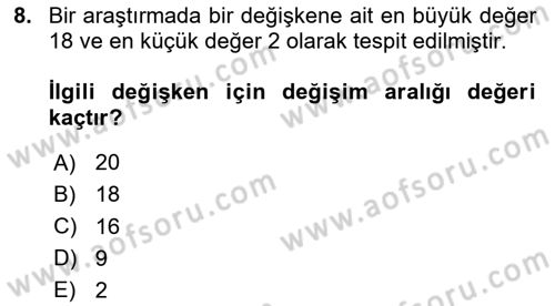 Sağlık Alanında İstatistik Dersi Ara Sınavı Deneme Sınav Soruları 8. Soru