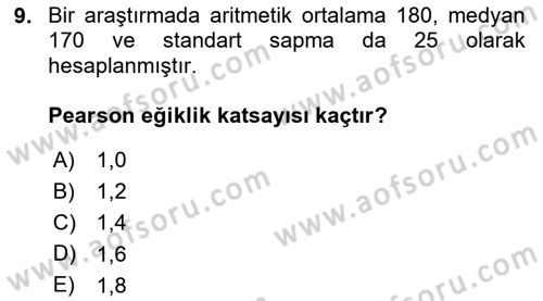 Sağlık Alanında İstatistik Dersi Ara Sınavı Deneme Sınav Soruları 9. Soru