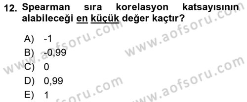 Sağlık Alanında İstatistik Dersi 2024 - 2025 Yılı (Final) Dönem Sonu Sınav Soruları 12. Soru