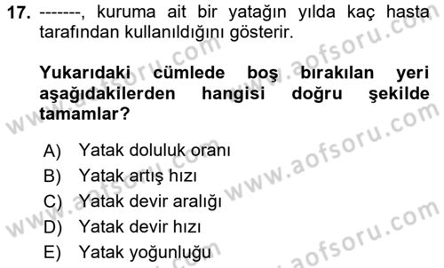 Sağlık Alanında İstatistik Dersi 2024 - 2025 Yılı (Final) Dönem Sonu Sınav Soruları 17. Soru